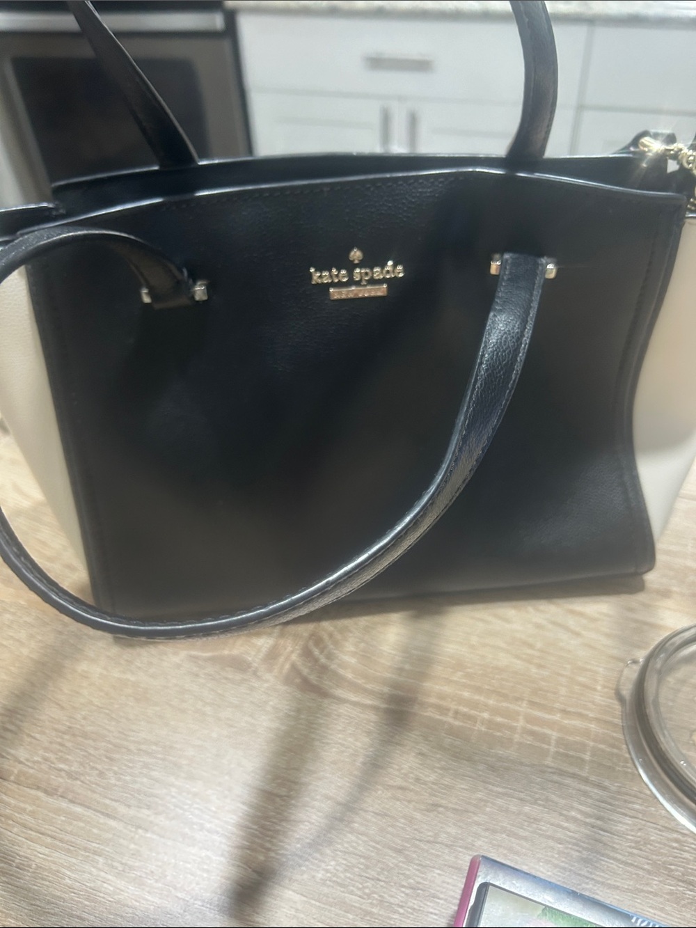 kate spade Black & Cream Structured Leather Satchel - Picture 2 of 8
